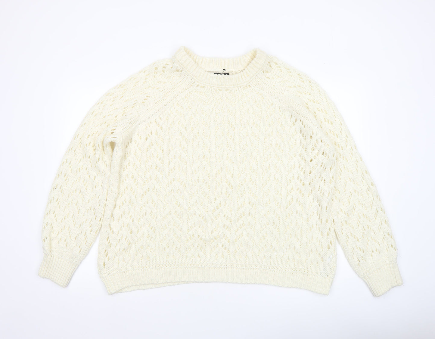 ASOS Women Ivory Open Knit Crew Neck Jumper Size M 12-14