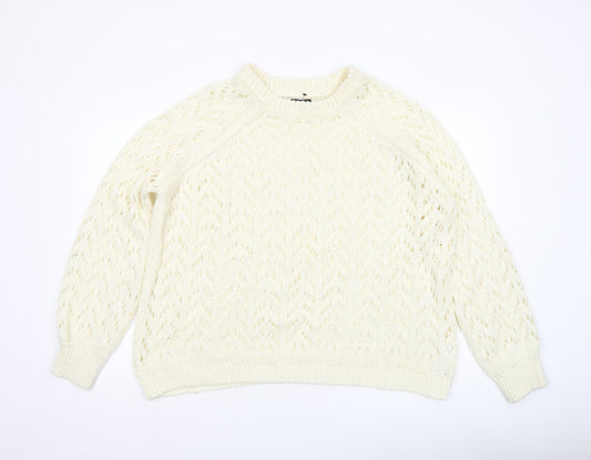 ASOS Women Ivory Open Knit Crew Neck Jumper Size M 12-14
