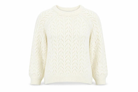 Front view of ASOS Women Ivory Open Knit Crew Neck Jumper, size M, 12-14
