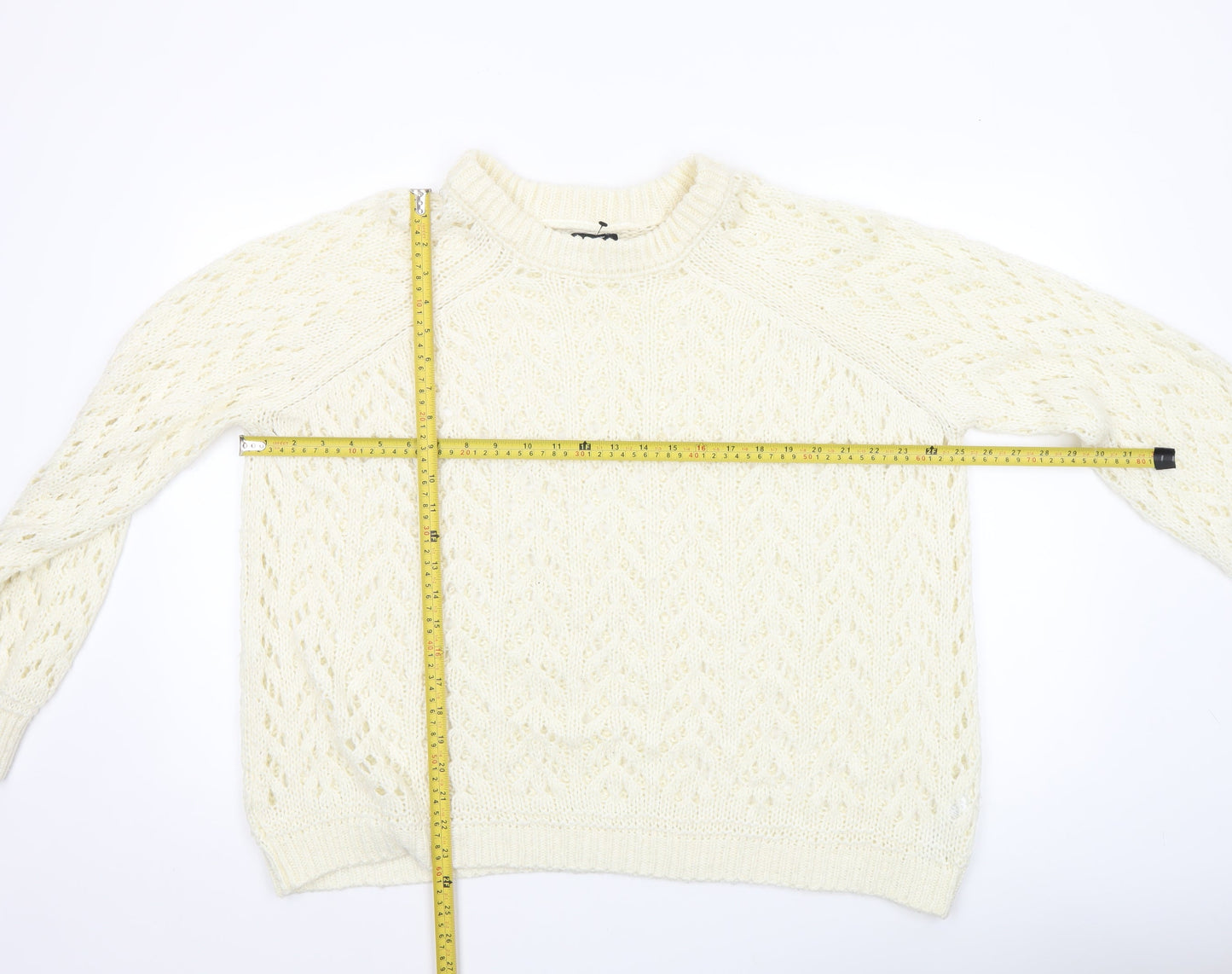 ASOS Women Ivory Open Knit Crew Neck Jumper Size M 12-14