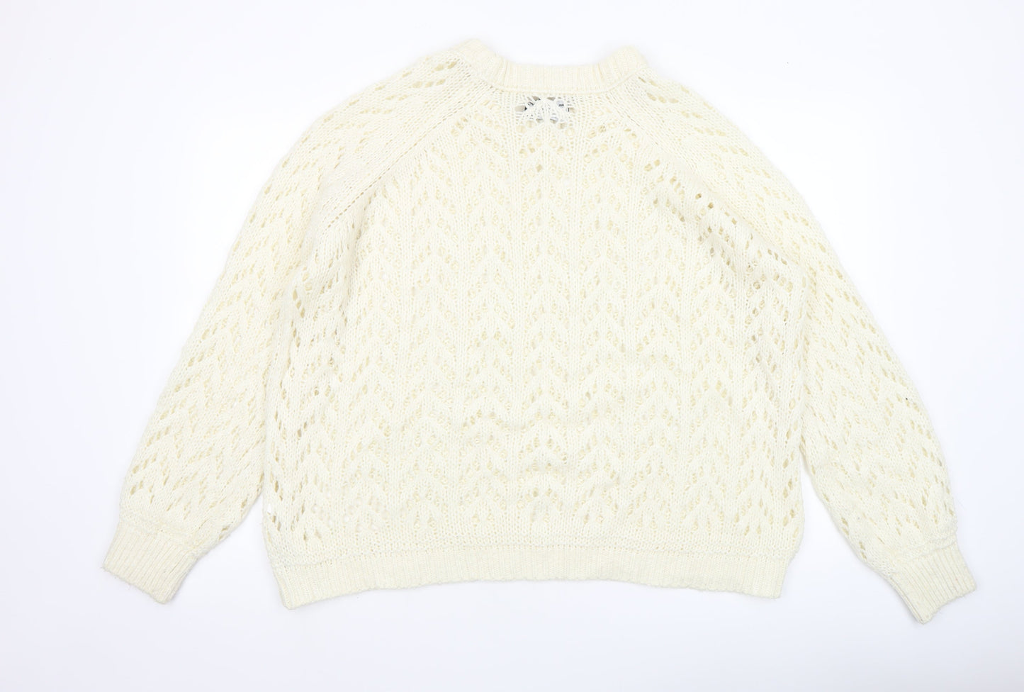ASOS Women Ivory Open Knit Crew Neck Jumper Size M 12-14