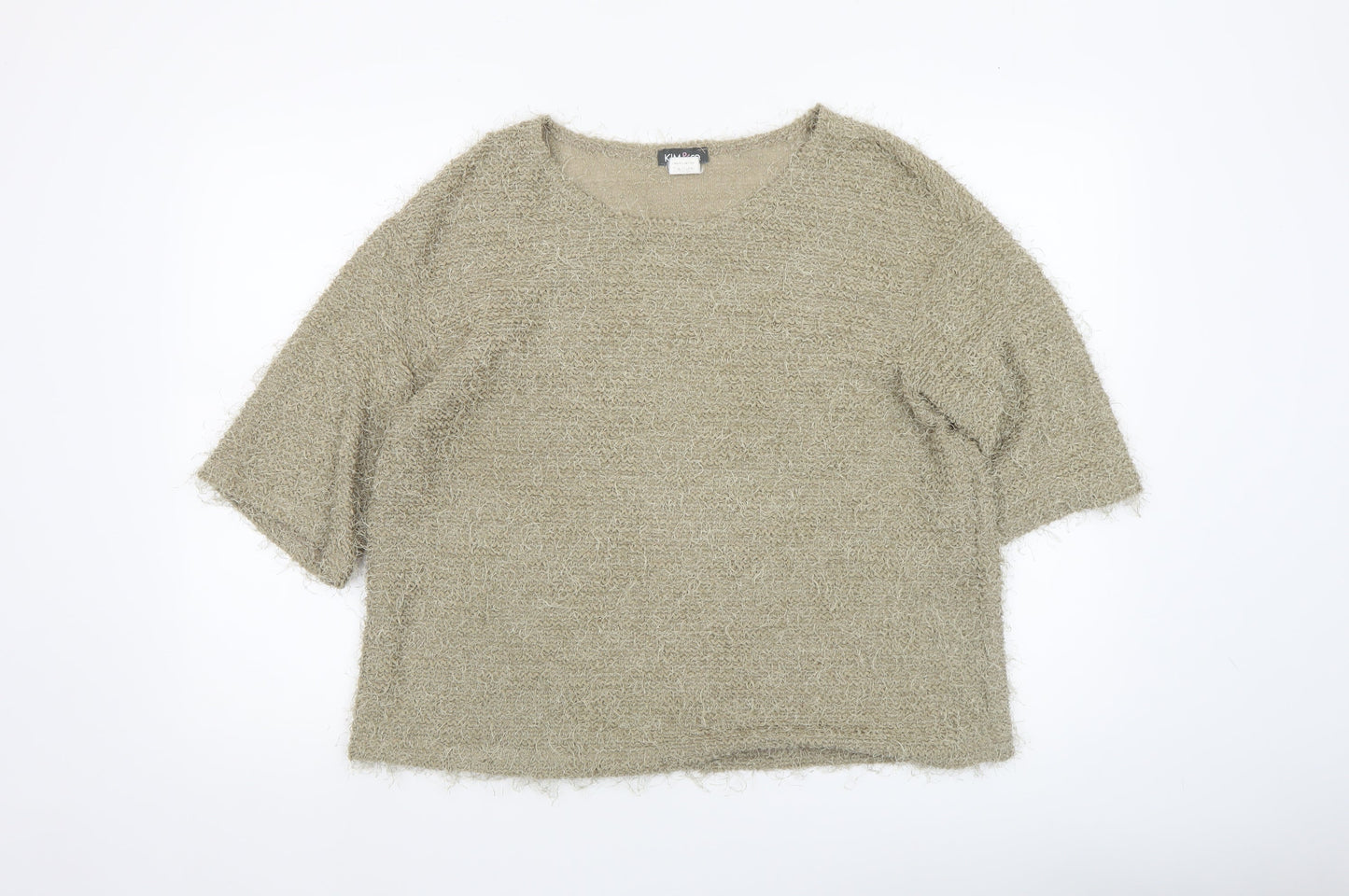Kim & Co Women Beige 3/4 Sleeve Round Neck Knit Pullover Jumper L