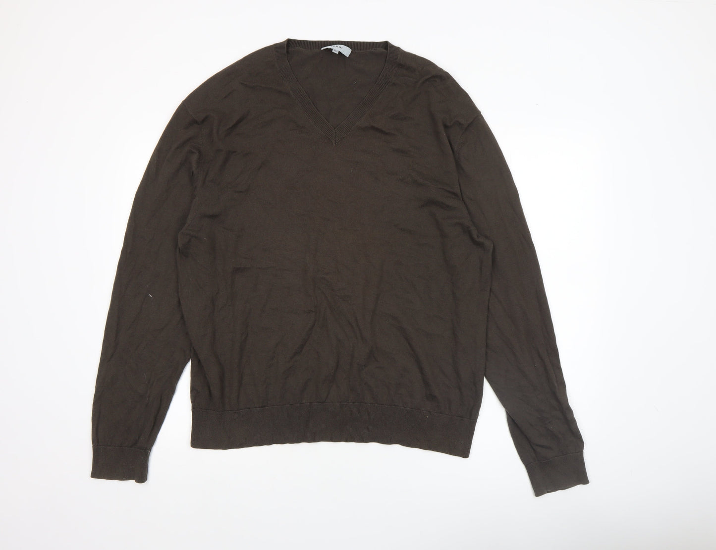 Farhi Men's Brown XL V-Neck Cotton Pullover Jumper