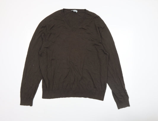Farhi Men's Brown XL V-Neck Cotton Pullover Jumper