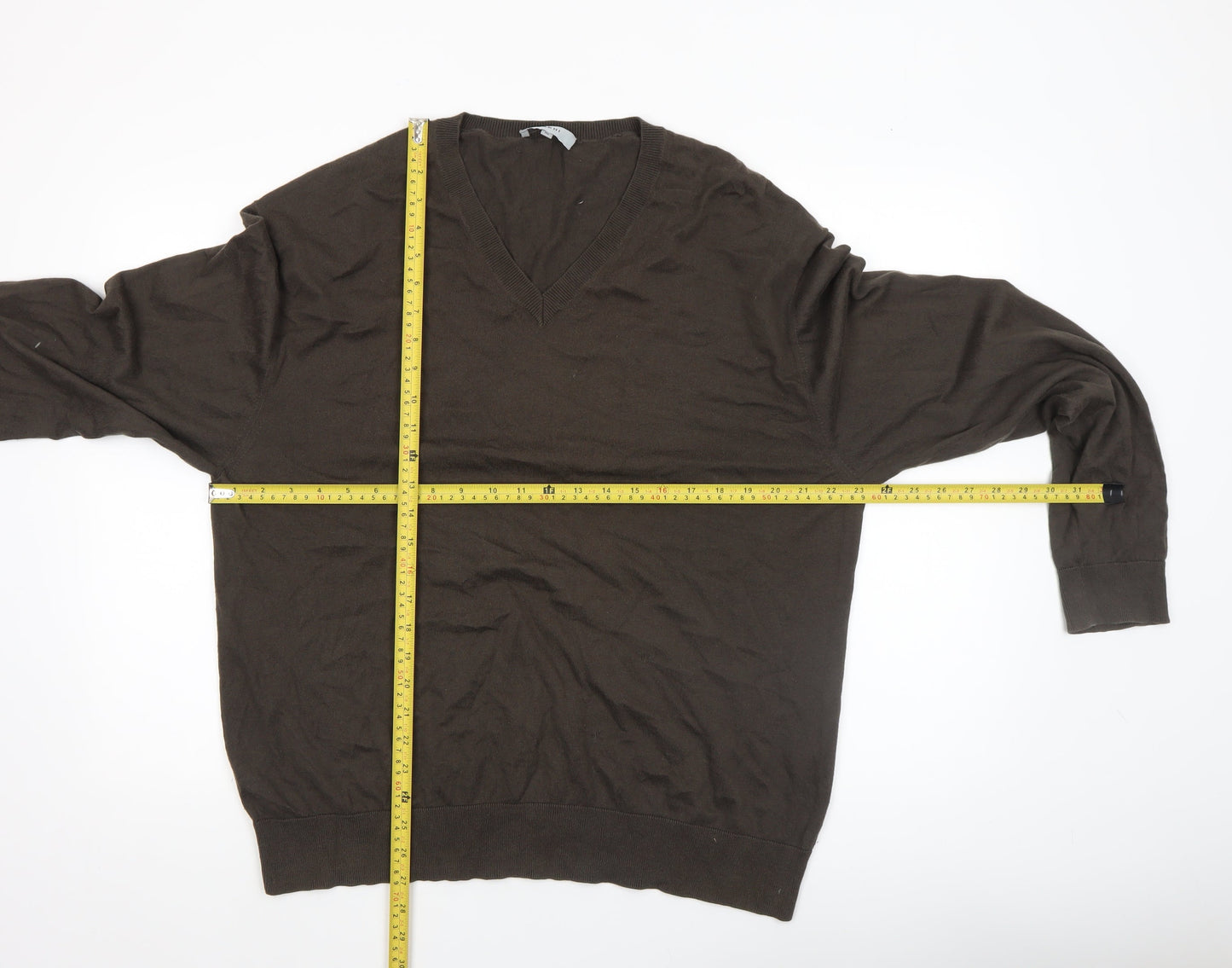Farhi Men's Brown XL V-Neck Cotton Pullover Jumper
