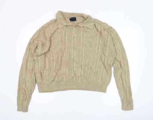 ASOS DESIGN Women’s Beige Cable-Knit Collared Jumper XL Acrylic
