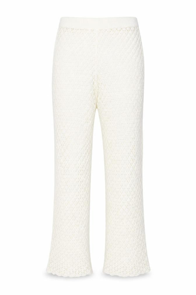 Oysho Women Ivory XS Crochet Cotton Flared Trousers