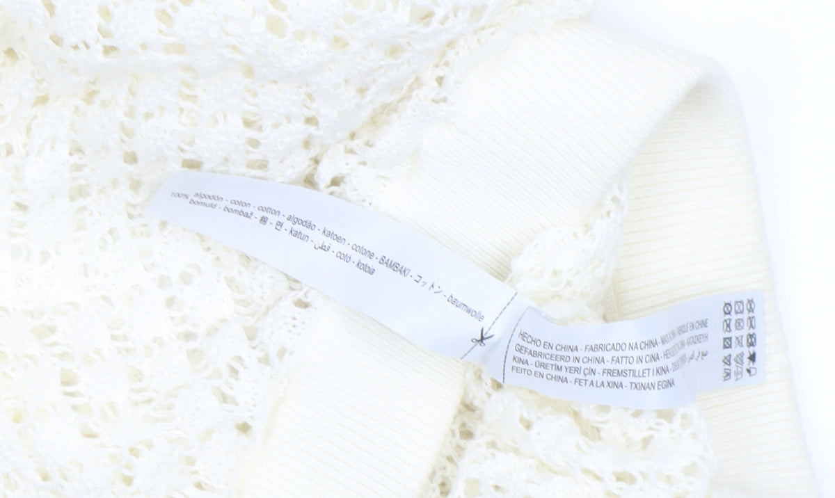 Oysho Women Ivory XS Crochet Cotton Flared Trousers