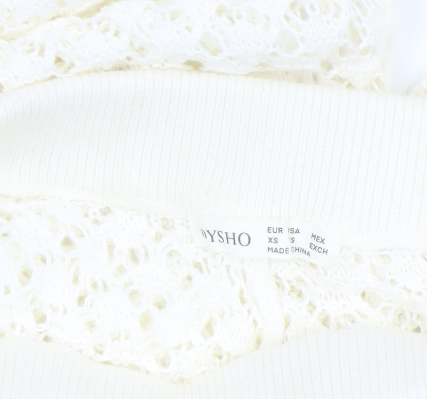 Oysho Women Ivory XS Crochet Cotton Flared Trousers