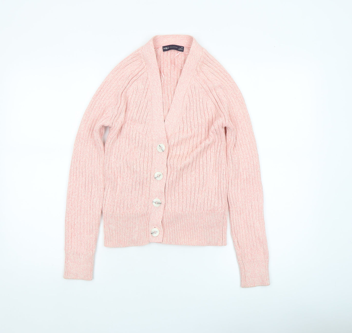 Marks and Spencer Womens Pink XS Rib Knit Button Cardigan