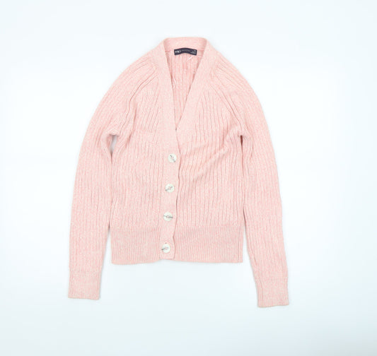 Marks and Spencer Womens Pink XS Rib Knit Button Cardigan
