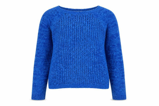Tu Women Blue Open-Knit Crew Neck Long Sleeve Jumper Size 12