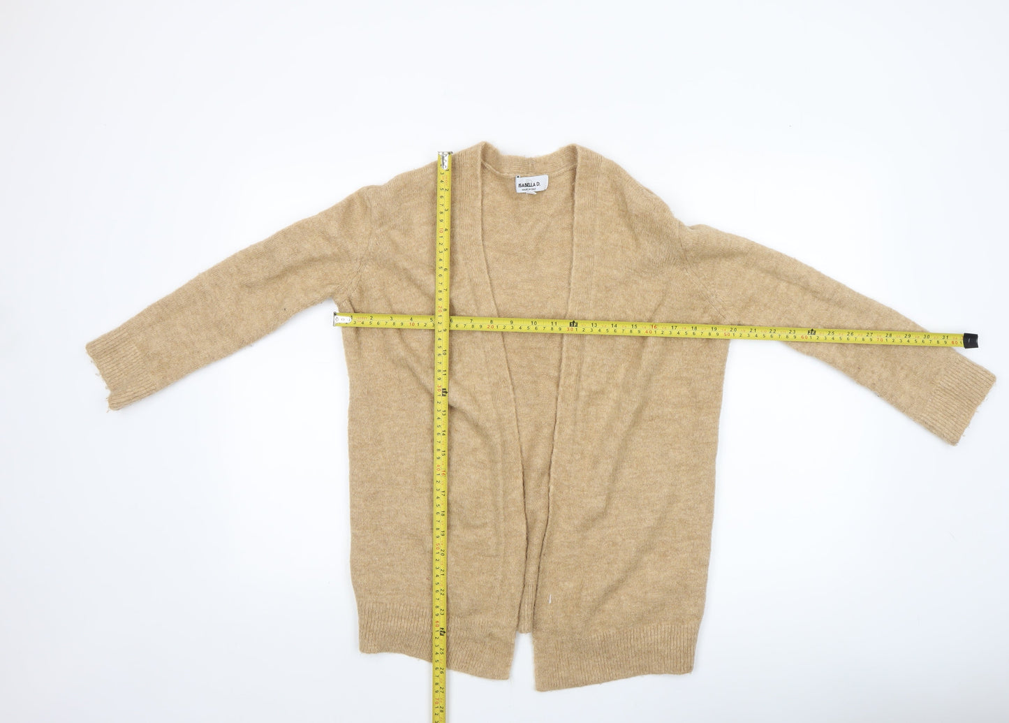 Isabella D Women Beige Wool Blend Open Front Cardigan S/M