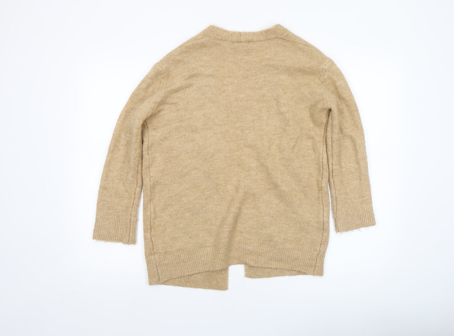 Isabella D Women Beige Wool Blend Open Front Cardigan S/M