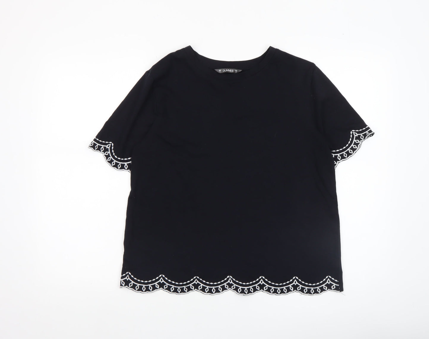 Dunnes Women’s Black Embroidered Cotton Short Sleeve T-Shirt Size S