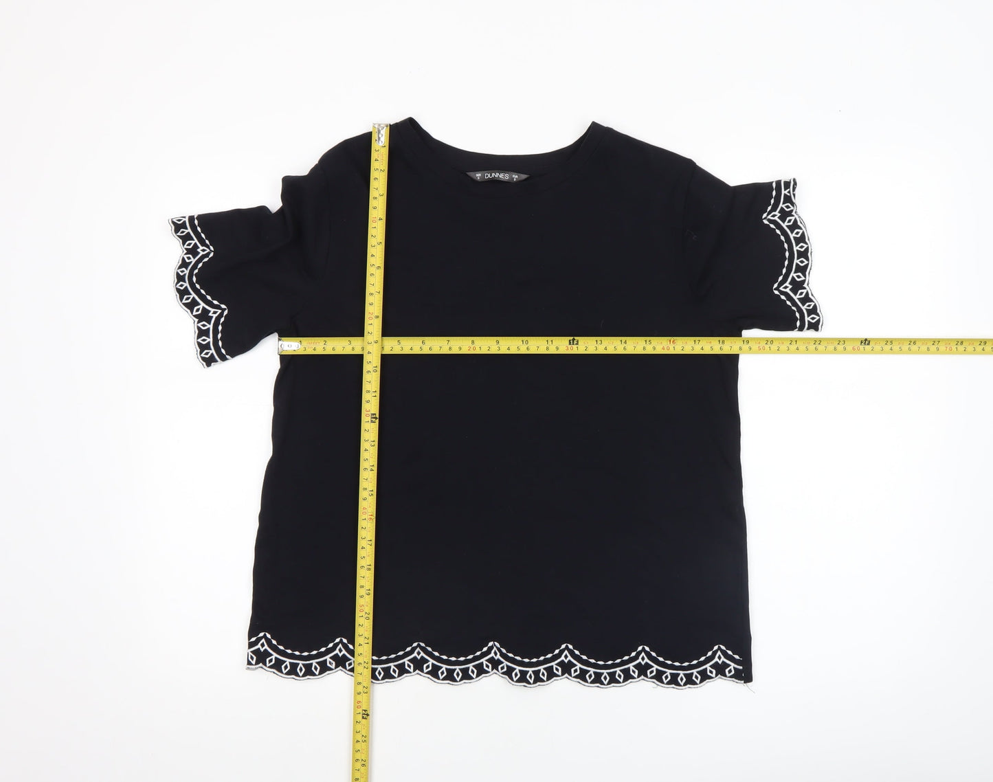 Dunnes Women’s Black Embroidered Cotton Short Sleeve T-Shirt Size S