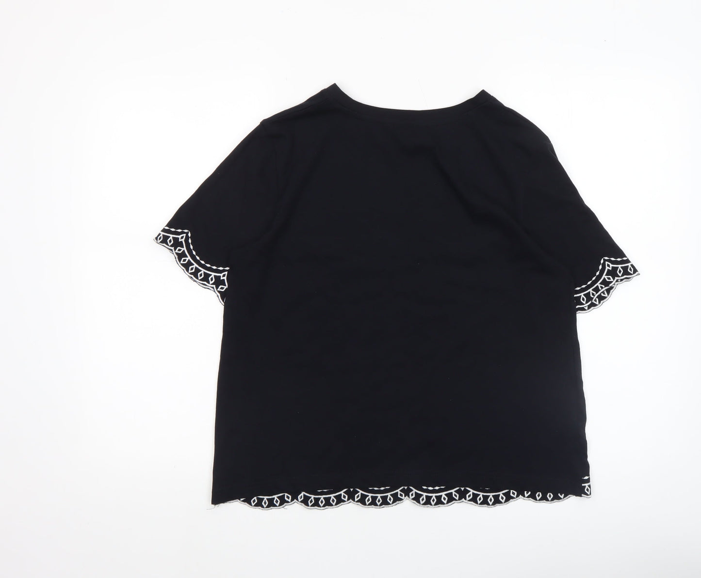 Dunnes Women’s Black Embroidered Cotton Short Sleeve T-Shirt Size S