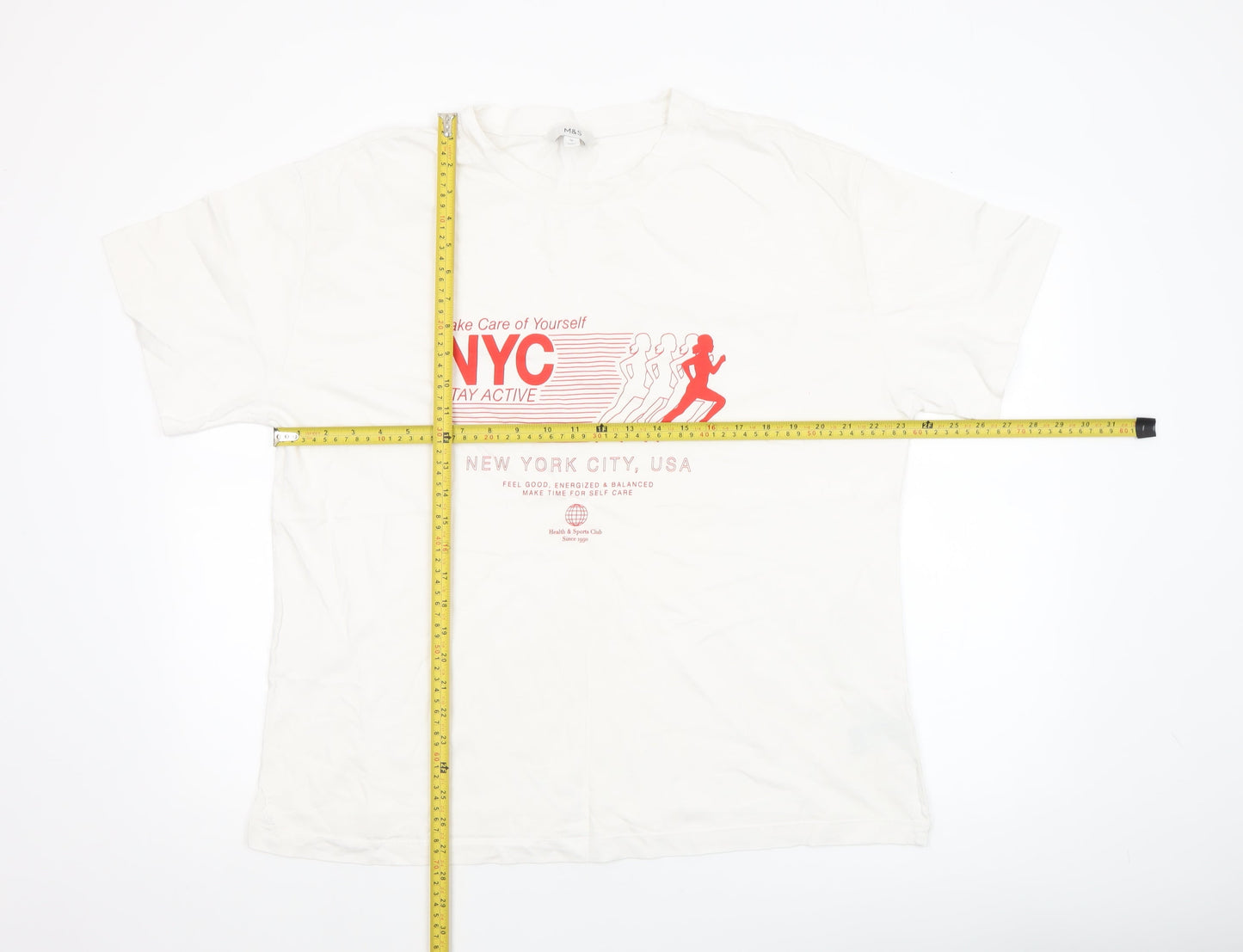 Marks and Spencer Women's White NYC Graphic Cotton T-Shirt Size 16