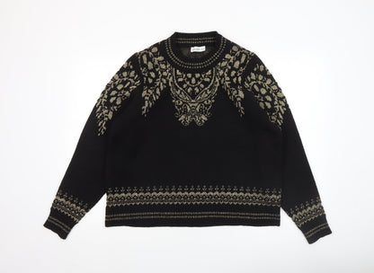 Additional front view of Gallery women’s black gold knit crew neck jumper, size L
