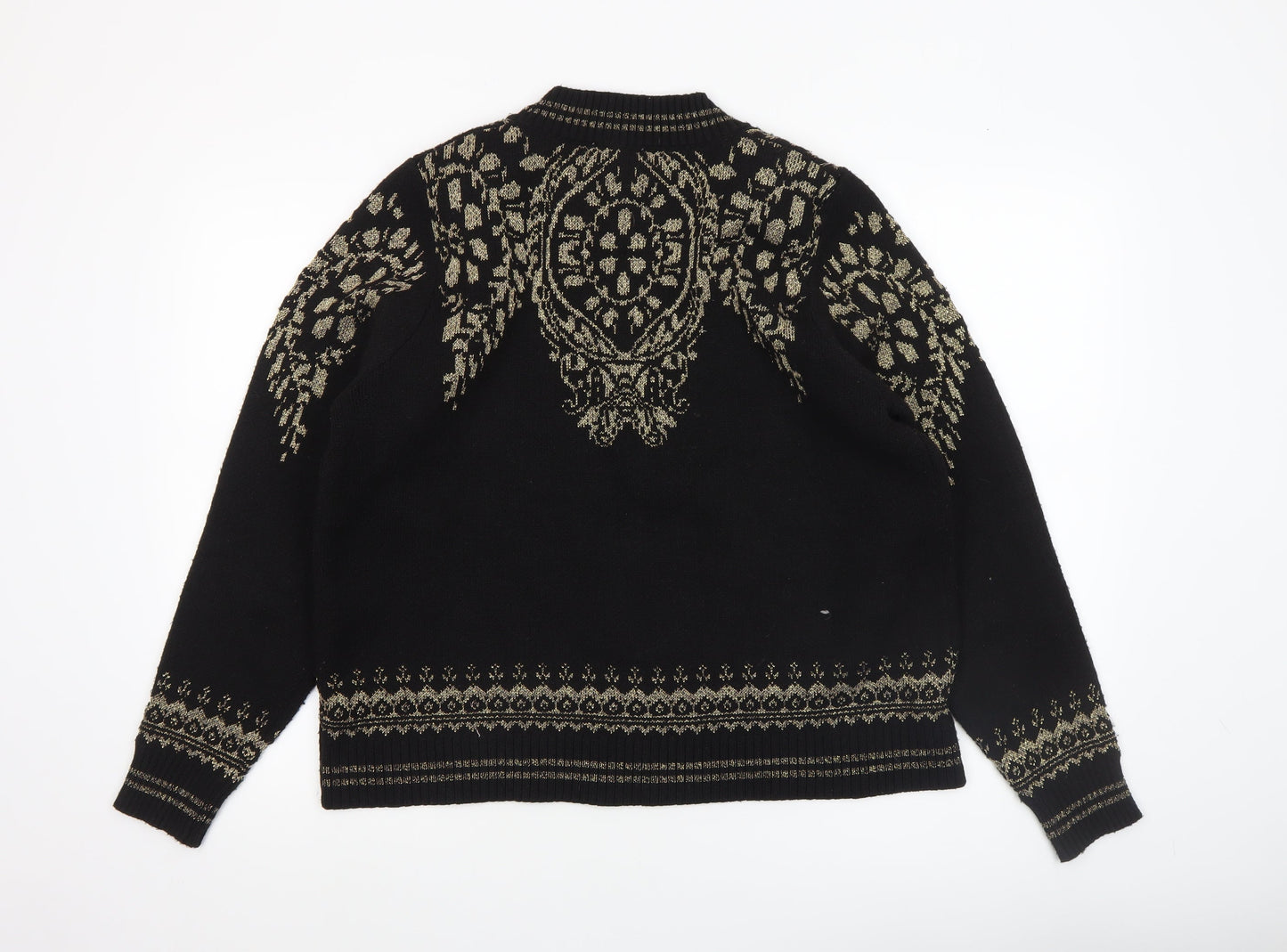 Gallery Womens Black Gold Knit Crew Neck Pullover Jumper Size L