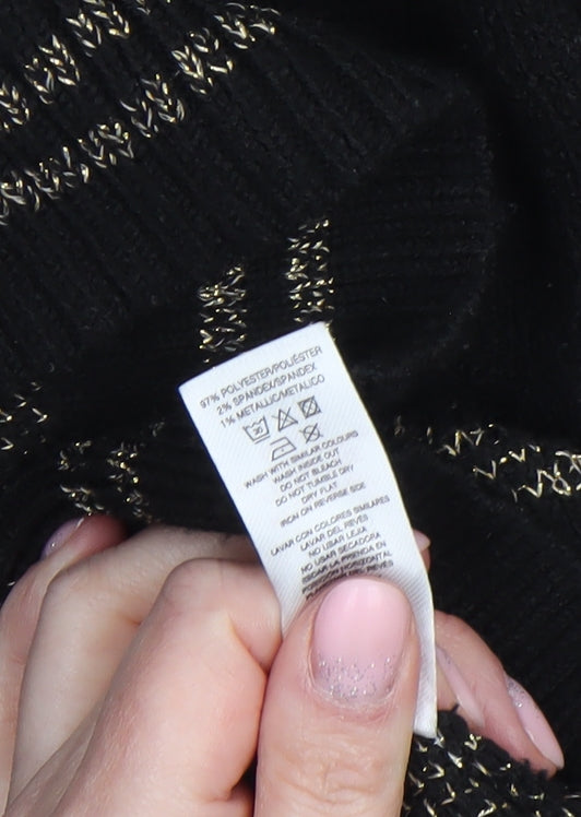 Gallery Womens Black Gold Knit Crew Neck Pullover Jumper Size L