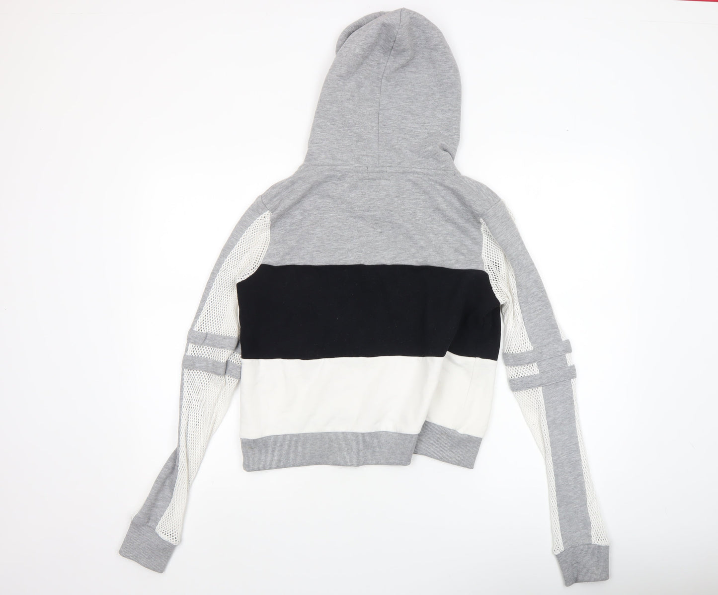 Superdry Womens Grey Black White Hooded Pullover Hoodie Medium