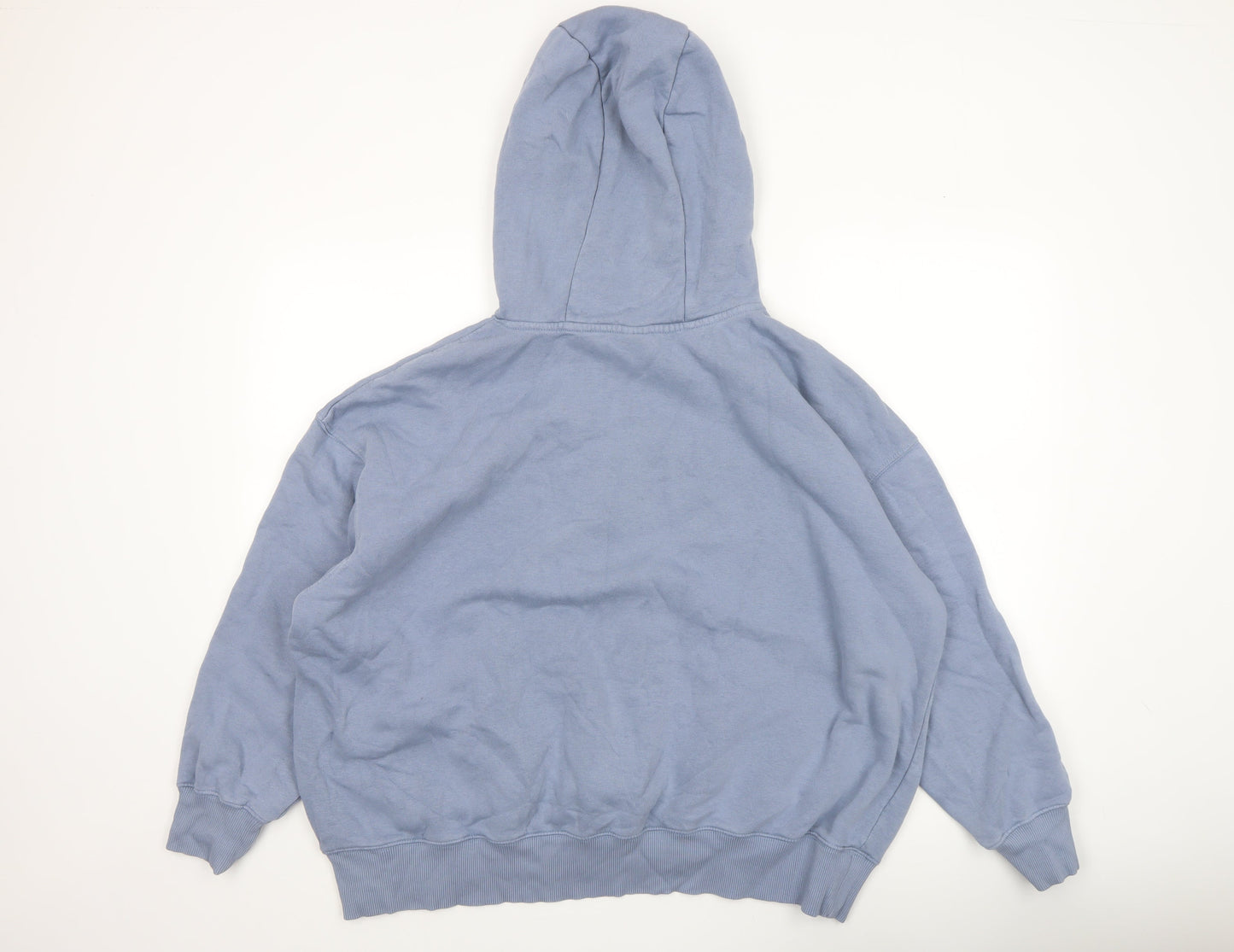 Nike Women Blue Pullover Hoodie L Logo Print Cotton Blend
