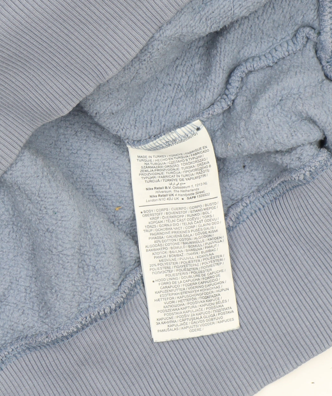 Nike Women Blue Pullover Hoodie L Logo Print Cotton Blend