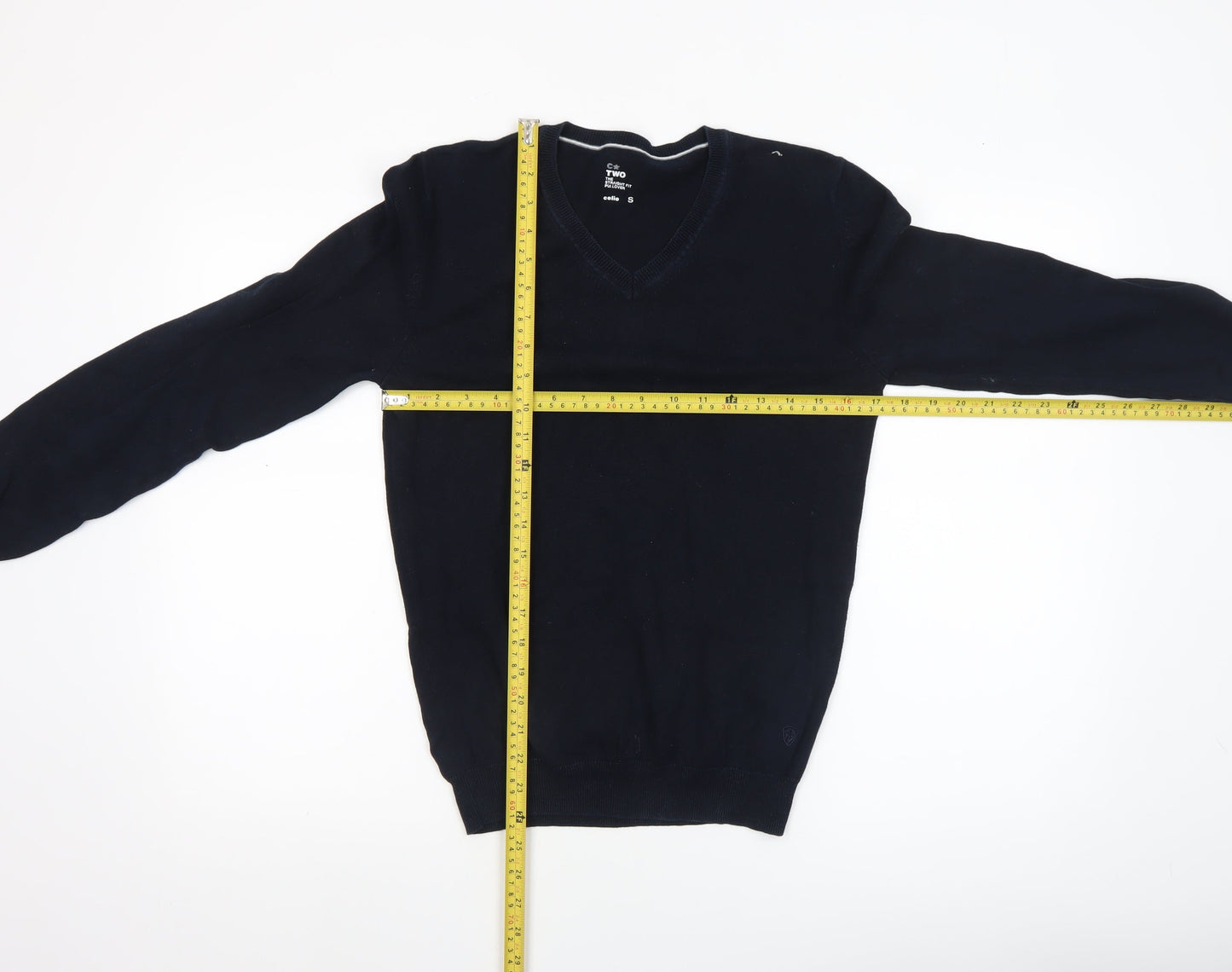 Celio Men’s Black V-Neck Cotton Pullover Jumper Size S