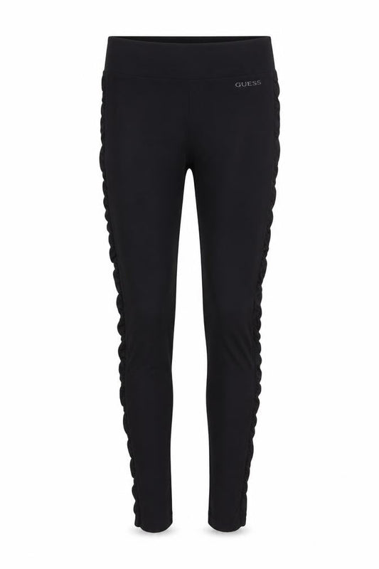 Front view of Guess Women's Black XS Ruffled Side Stretch Leggings