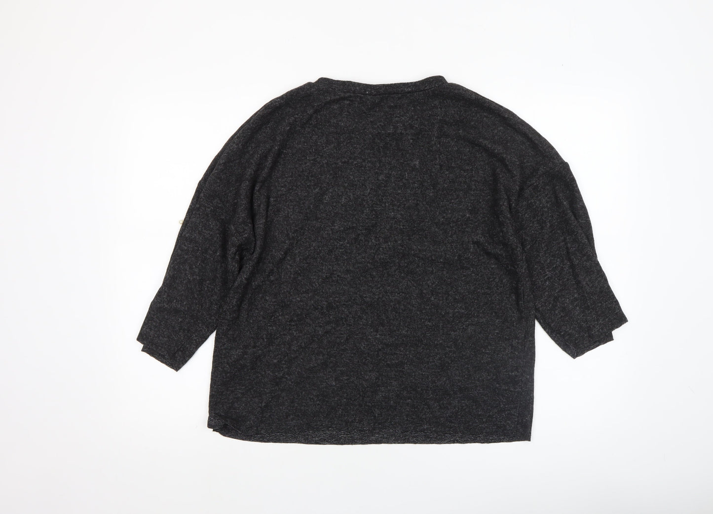 Zara Women Black Beaded Tunic Blouse Size S 3/4 Sleeve Knit Stretch Top