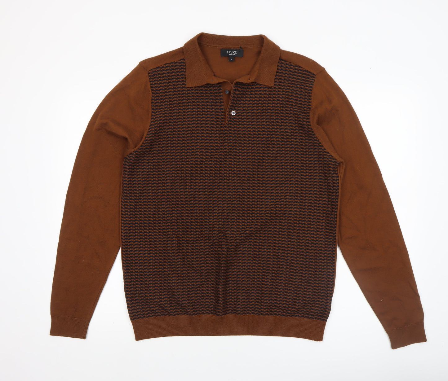 Next Men's Brown Cotton Knit Henley Jumper M Classic Fit