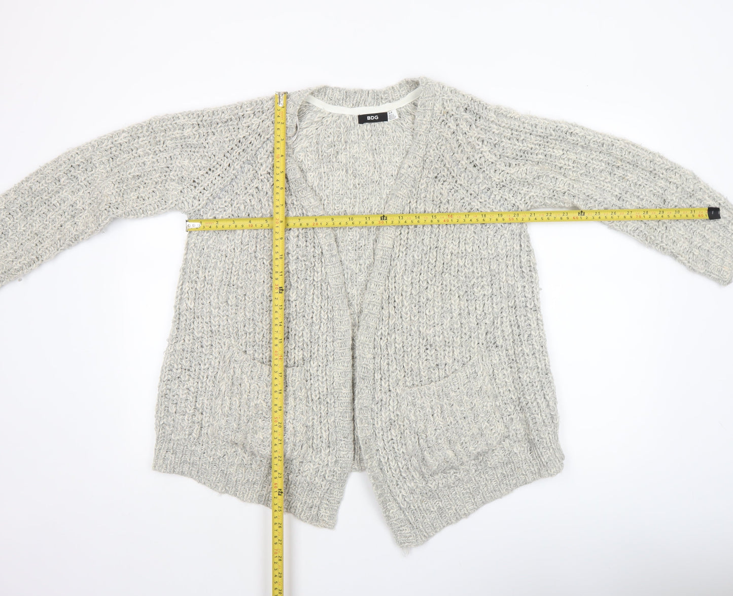 BDG Women's Grey Chunky Knit Open Cardigan Size S