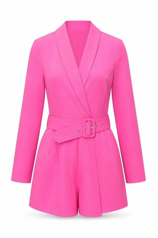 PRETTYLITTLETHING Women’s Pink Belted Long Sleeve Playsuit UK 10