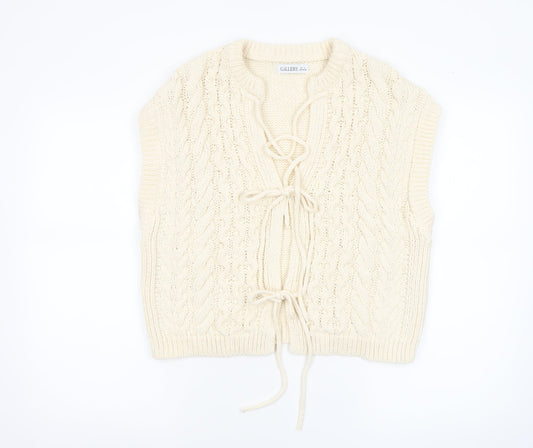 Gallery Women's Ivory Cable-Knit Sleeveless Vest Jumper M