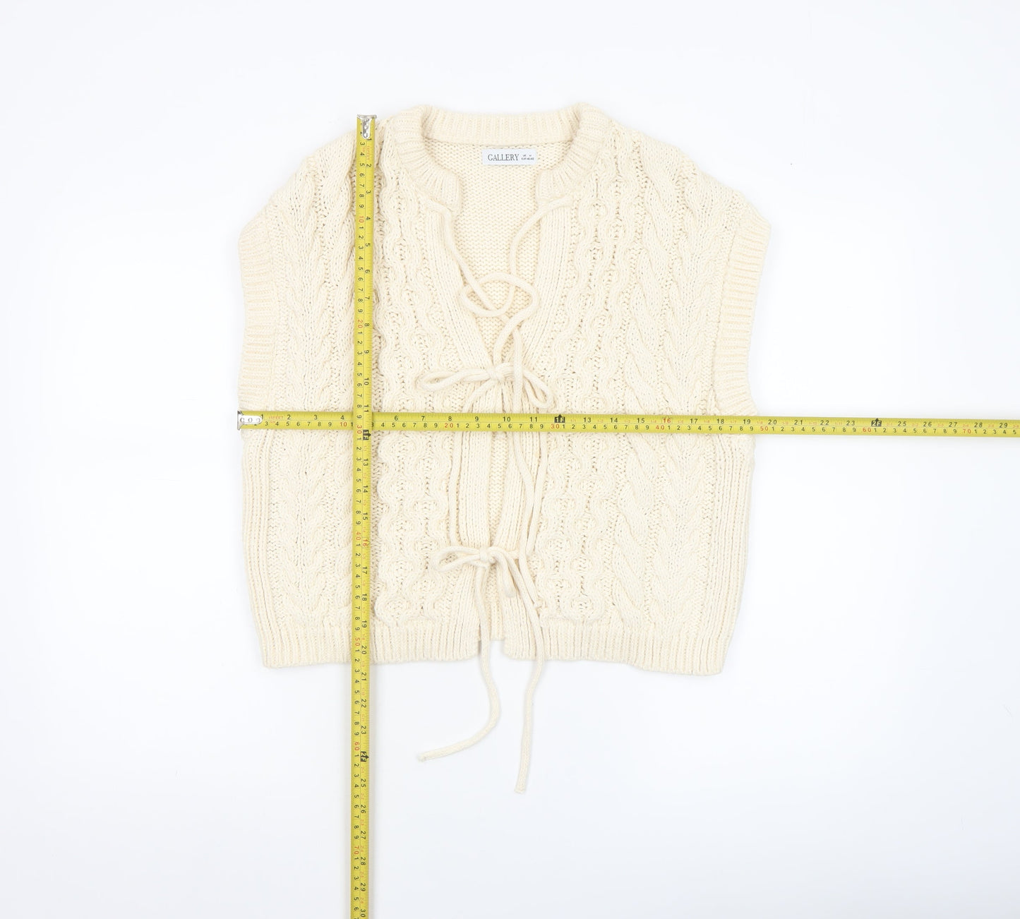 Gallery Women's Ivory Cable-Knit Sleeveless Vest Jumper M