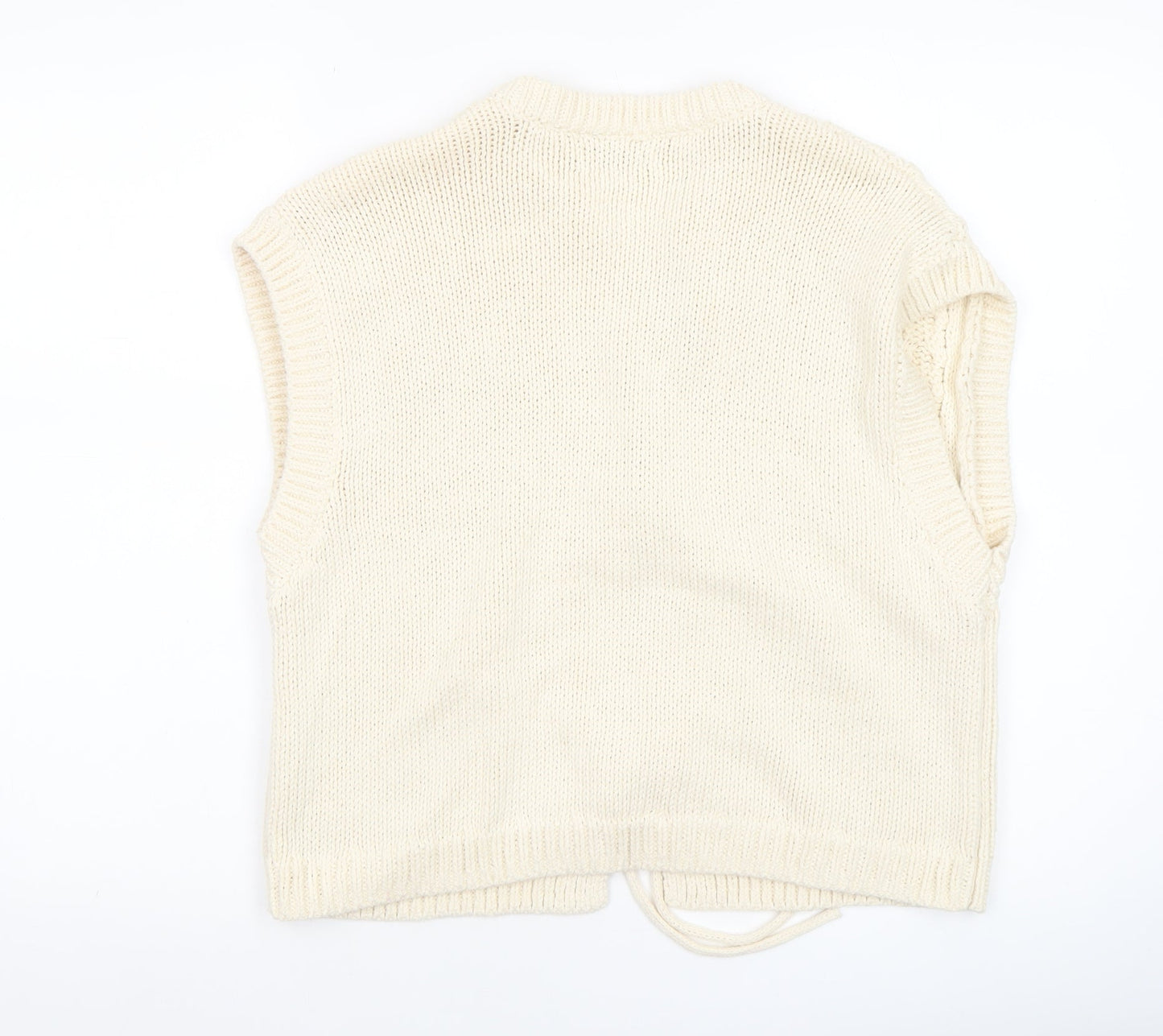Gallery Women's Ivory Cable-Knit Sleeveless Vest Jumper M
