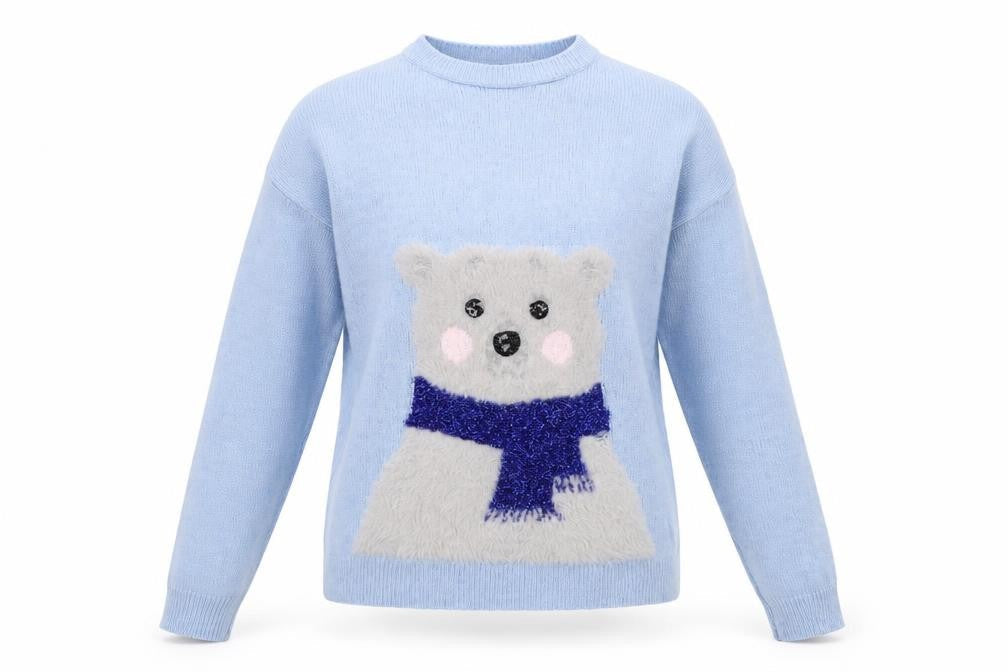 New Look Women's Blue Bear Christmas Jumper Size S