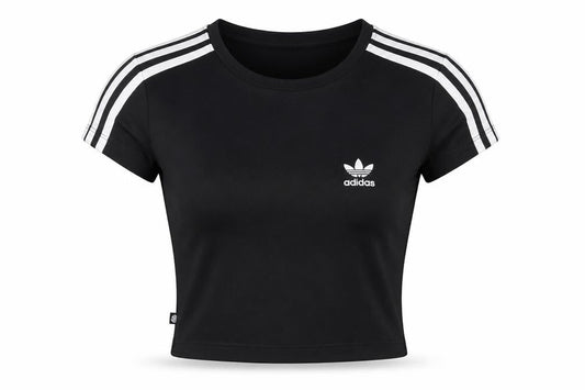 Front view of Adidas women’s black 2xs cropped slim fit activewear t-shirt