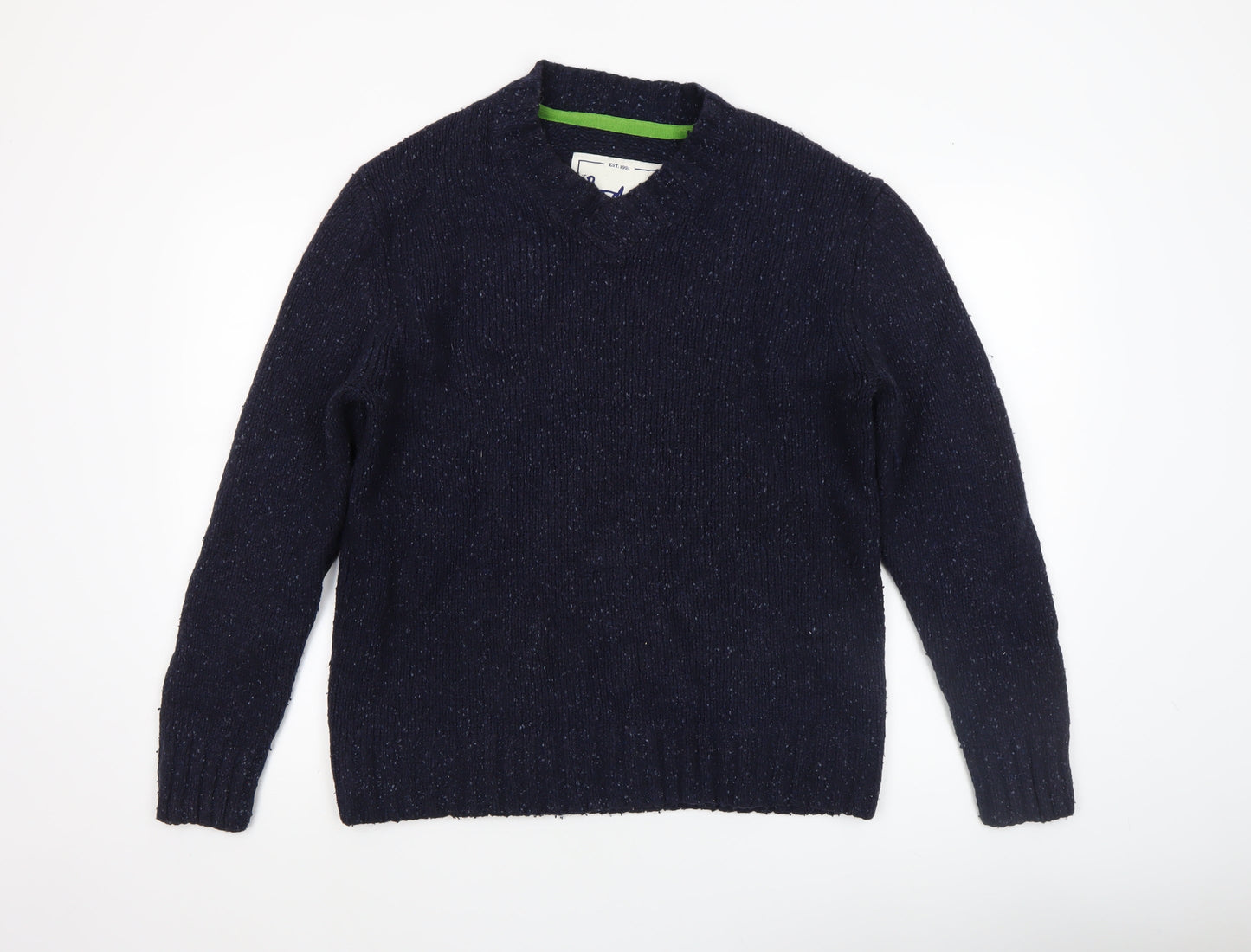 Boden Men Blue Wool Blend Crew Neck Jumper M Elbow Patch Knit