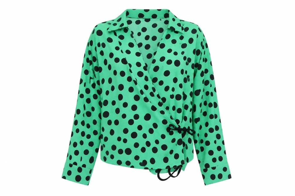 Zara Women’s Green Polka Dot Wrap Blouse Size 12 Long Sleeve