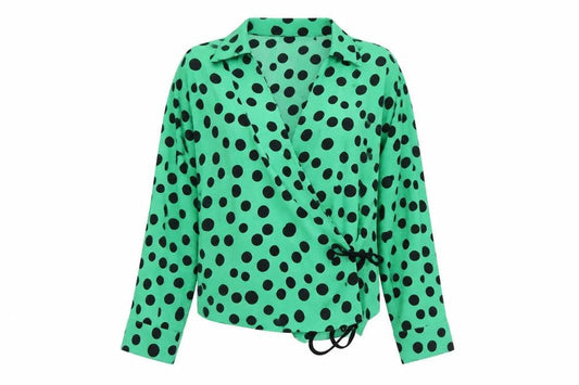 Zara Women’s Green Polka Dot Wrap Blouse Size 12 Long Sleeve