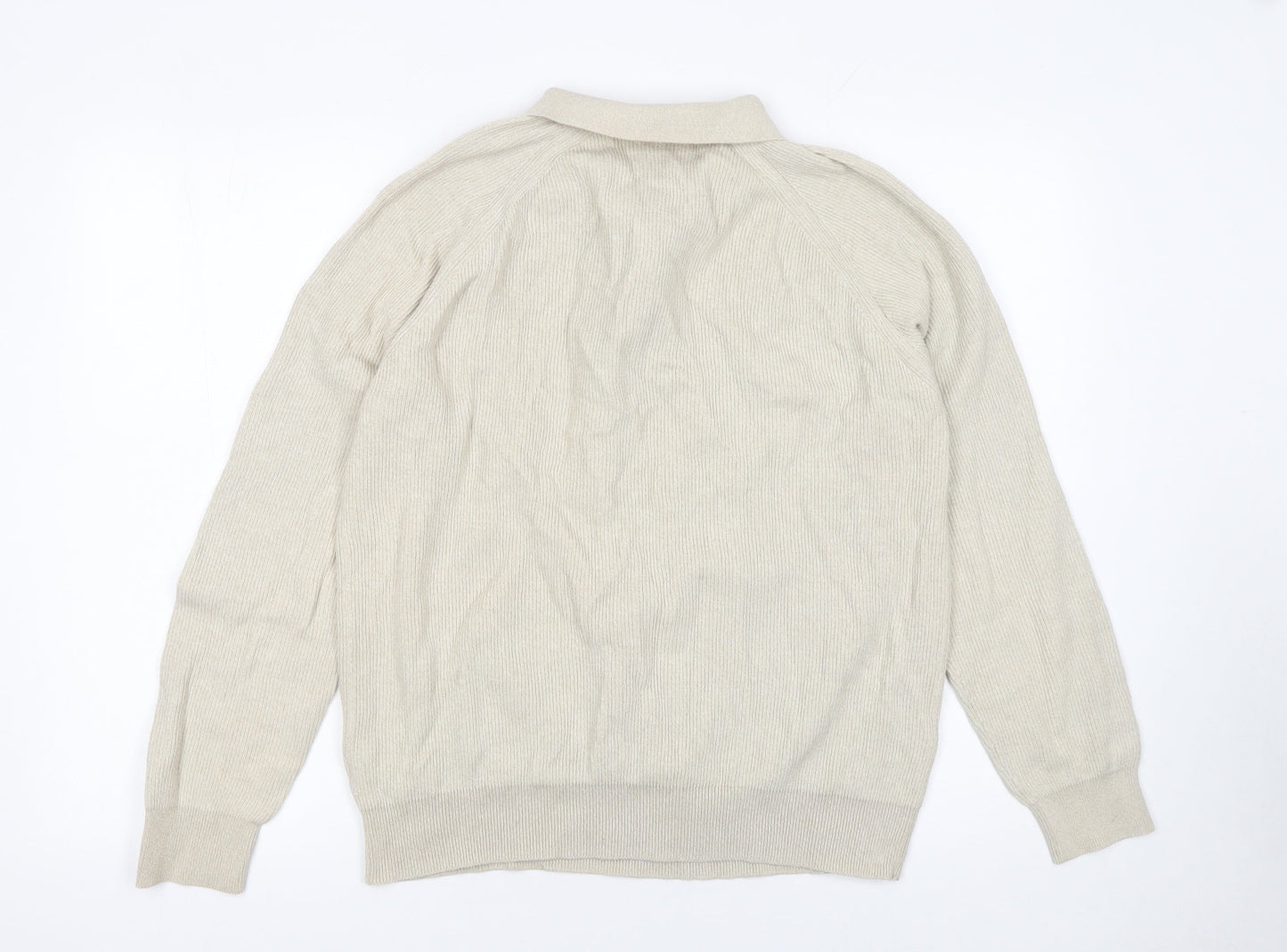 George Men's Beige XL Cotton 1/4 Zip Long Sleeve Polo