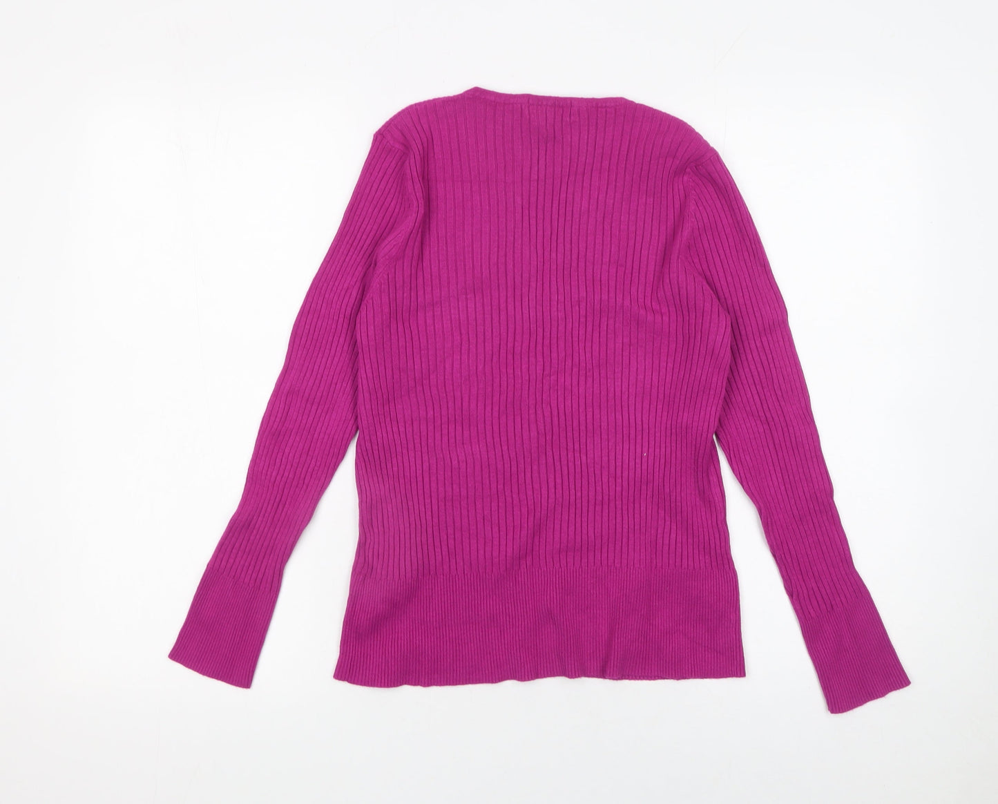 Marks and Spencer Women Pink Size 18 Henley Ribbed Knit Jumper