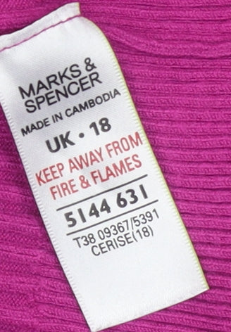 Marks and Spencer Women Pink Size 18 Henley Ribbed Knit Jumper