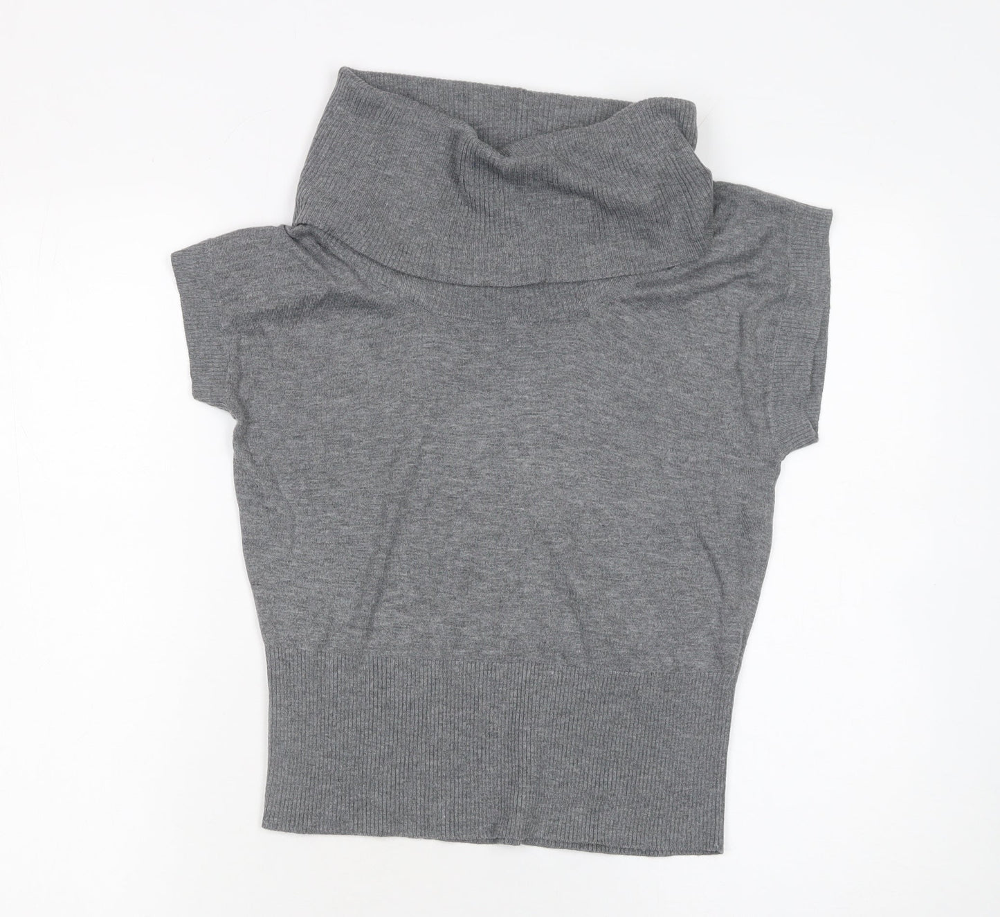 H&M Women’s Grey Roll Neck Short Sleeve Knit Jumper Size 12