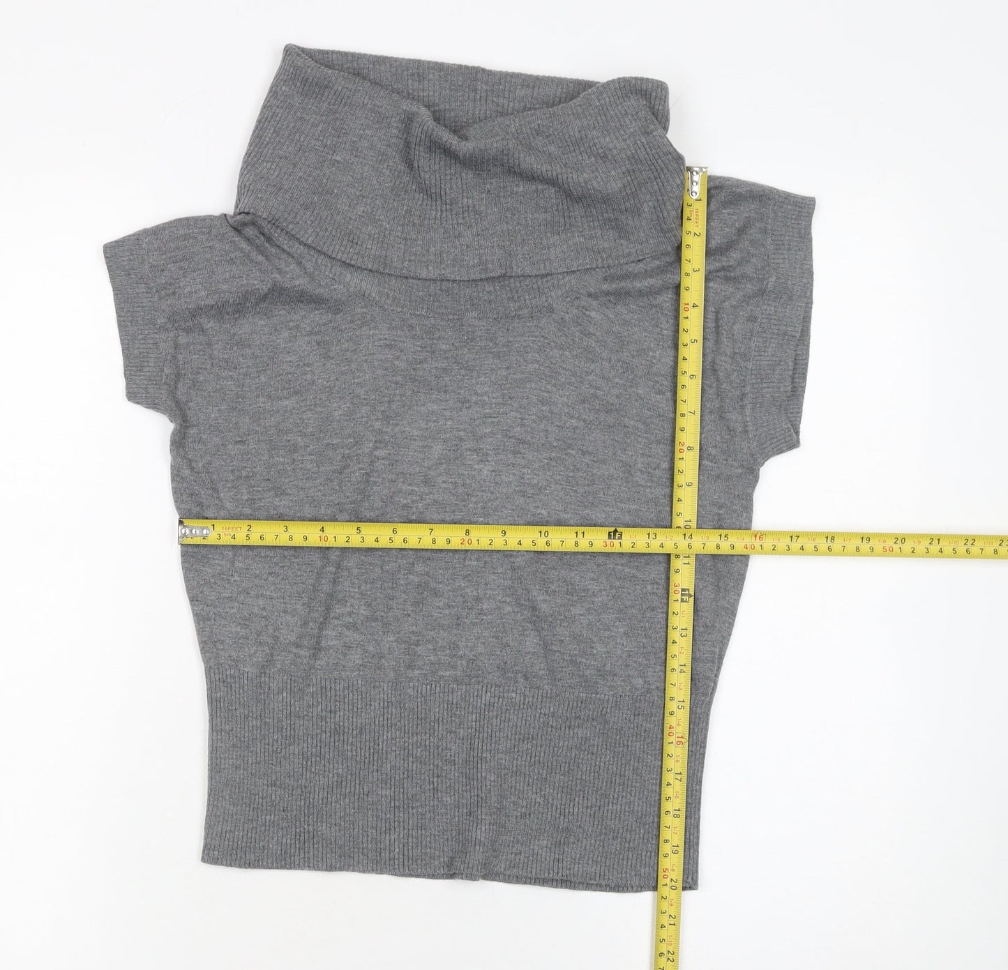 H&M Women’s Grey Roll Neck Short Sleeve Knit Jumper Size 12