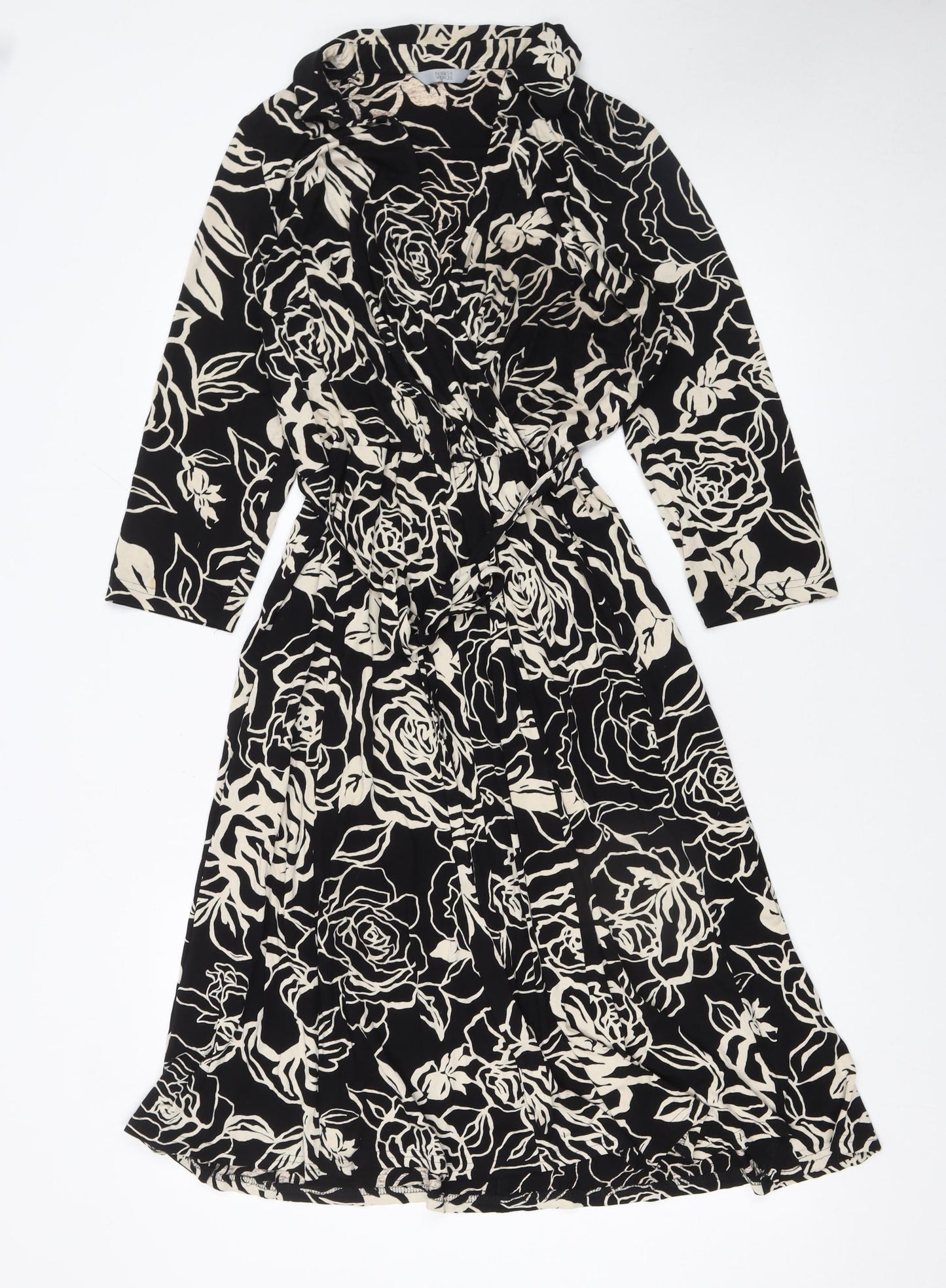 Whistles Women Black Floral Wrap Dress Size 8 Belted V-Neck