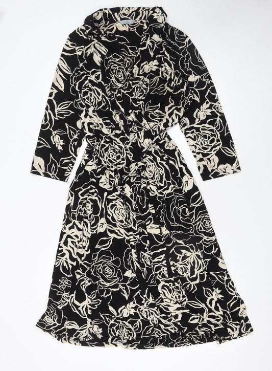 Whistles Women Black Floral Wrap Dress Size 8 Belted V-Neck