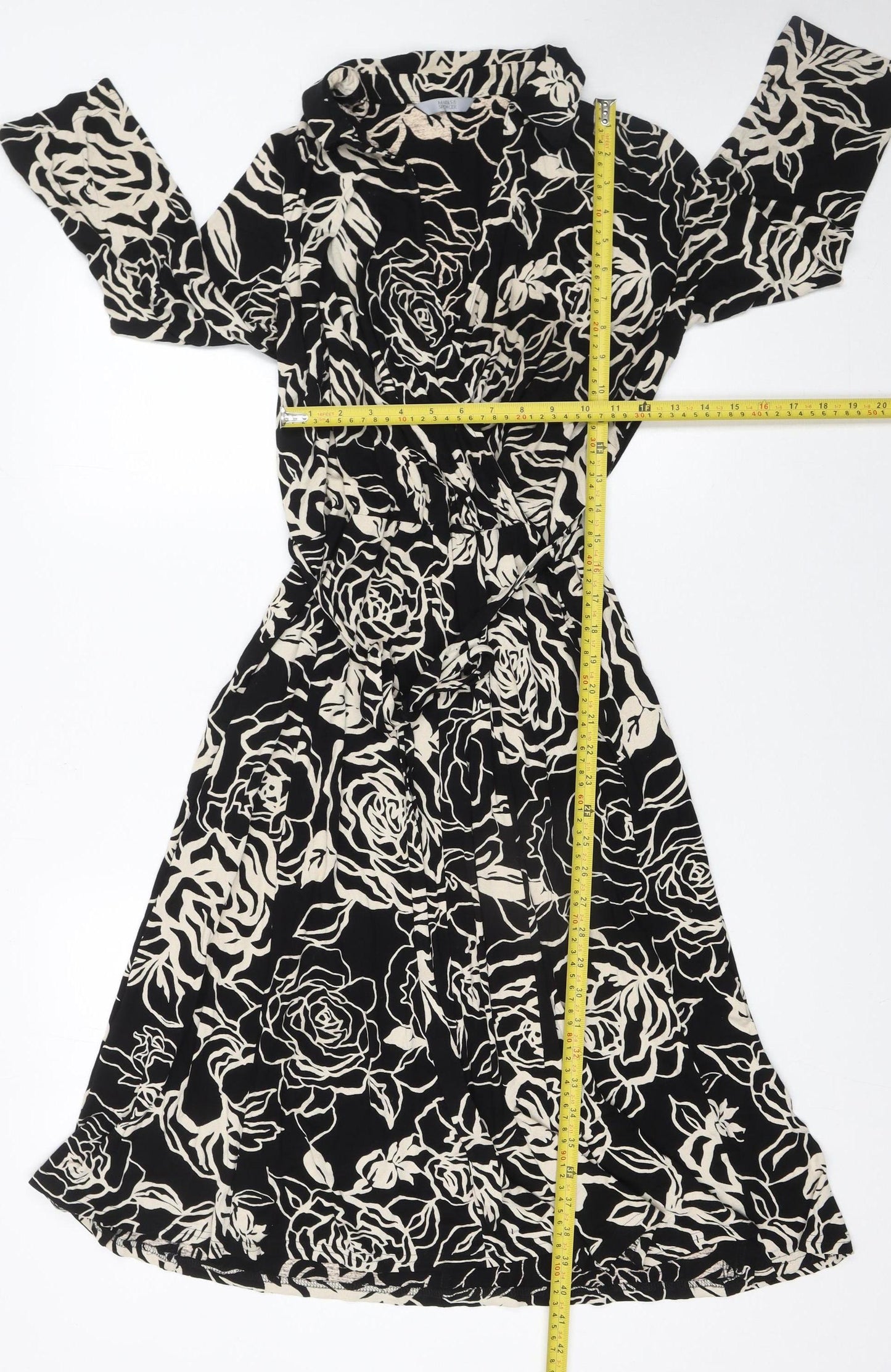 Whistles Women Black Floral Wrap Dress Size 8 Belted V-Neck